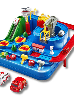 HIRNAYA Car Race Track Adventure Toys for 3+ Year Old Boys & Girls, City Rescue Preschool Educational Vehicle Puzzle Playset 