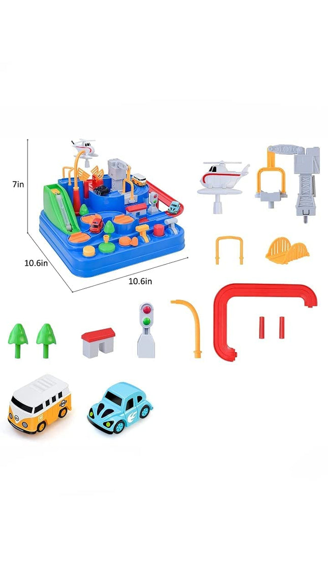 HIRNAYA Car Race Track Adventure Toys for 3+ Year Old Boys & Girls, City Rescue Preschool Educational Vehicle Puzzle Playset 