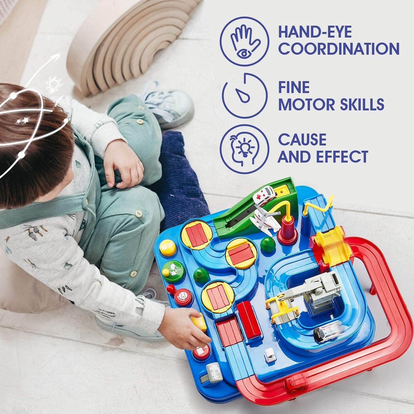 HIRNAYA Car Race Track Adventure Toys for 3+ Year Old Boys & Girls, City Rescue Preschool Educational Vehicle Puzzle Playset 