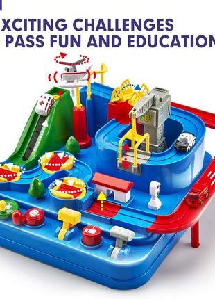HIRNAYA Car Race Track Adventure Toys for 3+ Year Old Boys & Girls, City Rescue Preschool Educational Vehicle Puzzle Playset 