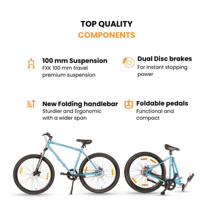 HORNBACK Xpand Foldable Cycle 27.5" | Single Speed Mountain Bike | Front Suspension | Mechanical Disc Brakes | Fully Assembled | for Adults & Teens Age 12+ (Thunder Blue) 