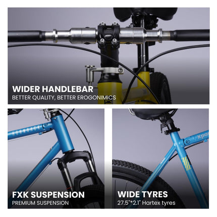 HORNBACK Xpand Foldable Cycle 27.5" | Single Speed Mountain Bike | Front Suspension | Mechanical Disc Brakes | Fully Assembled | for Adults & Teens Age 12+ (Thunder Blue) 