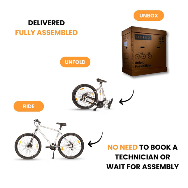 HORNBACK Xpand+ Foldable Mountain Cycle | 27.5 Inch | Shimano 21-Speed Gear Bicycle for Adults & Teens | FSK Pro Suspension 100mm | Fully Assembled | Ideal for Men & Women Age 13+ | Lightning Sliver 