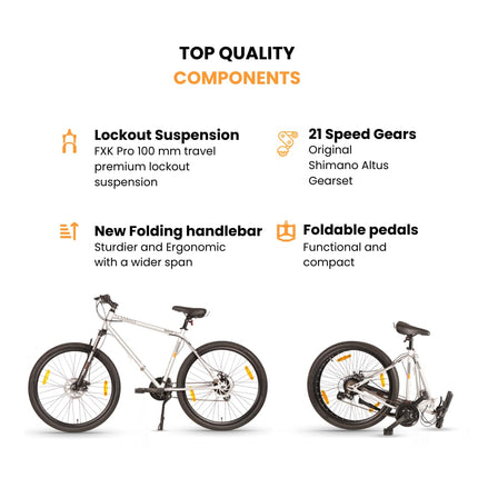 HORNBACK Xpand+ Foldable Mountain Cycle | 27.5 Inch | Shimano 21-Speed Gear Bicycle for Adults & Teens | FSK Pro Suspension 100mm | Fully Assembled | Ideal for Men & Women Age 13+ | Lightning Sliver 