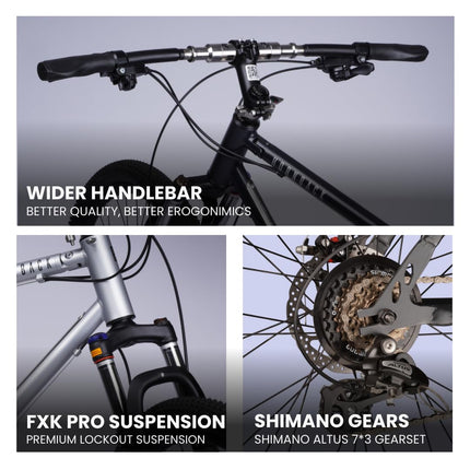 HORNBACK Xpand+ Foldable Mountain Cycle | 27.5 Inch | Shimano 21-Speed Gear Bicycle for Adults & Teens | FSK Pro Suspension 100mm | Fully Assembled | Ideal for Men & Women Age 13+ | Lightning Sliver 