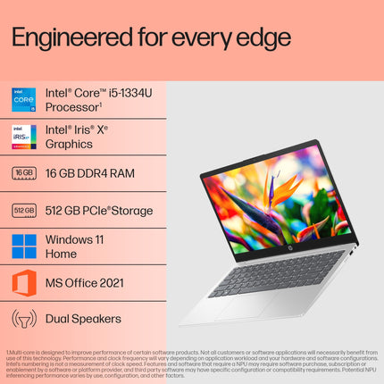 HP 14, 13th Gen Intel Core i5-1334U Laptop (16GB DDR4,512GB SSD) Anti-Glare, Micro-Edge, 14/35.6cm, FHD, Win11, M365 Basic(1yr),Office Home24, Silver,1.4kg, FHD Camera w/Privacy Shutter,ep0340TU 