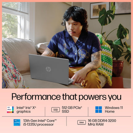 HP 14, 13th Gen Intel Core i5-1335U, 16GB DDR4, 512GB SSD, (Win 11, Office 21, Silver, 1.4kg), Anti-Glare, IPS, 14-inch(35.6cm) FHD Laptop, Intel Iris Xe Graphics, FHD Camera, Backlit KB, gr0001TU 