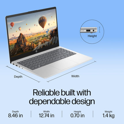 HP 14 AI, Intel Core Ultra 7 155H (16GB DDR5, 512GB SSD) FHD, Anti-Glare, 14"/35.6cm, Win11, Office21, Silver, 1.4kg, gr1023TU, Intel Arc Graphics, FHD Camera w/Shutter, Backlit Kb AI Powered Laptop 