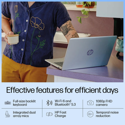 HP 14 AI, Intel Core Ultra 7 155H (16GB DDR5, 512GB SSD) FHD, Anti-Glare, 14"/35.6cm, Win11, Office21, Silver, 1.4kg, gr1023TU, Intel Arc Graphics, FHD Camera w/Shutter, Backlit Kb AI Powered Laptop 