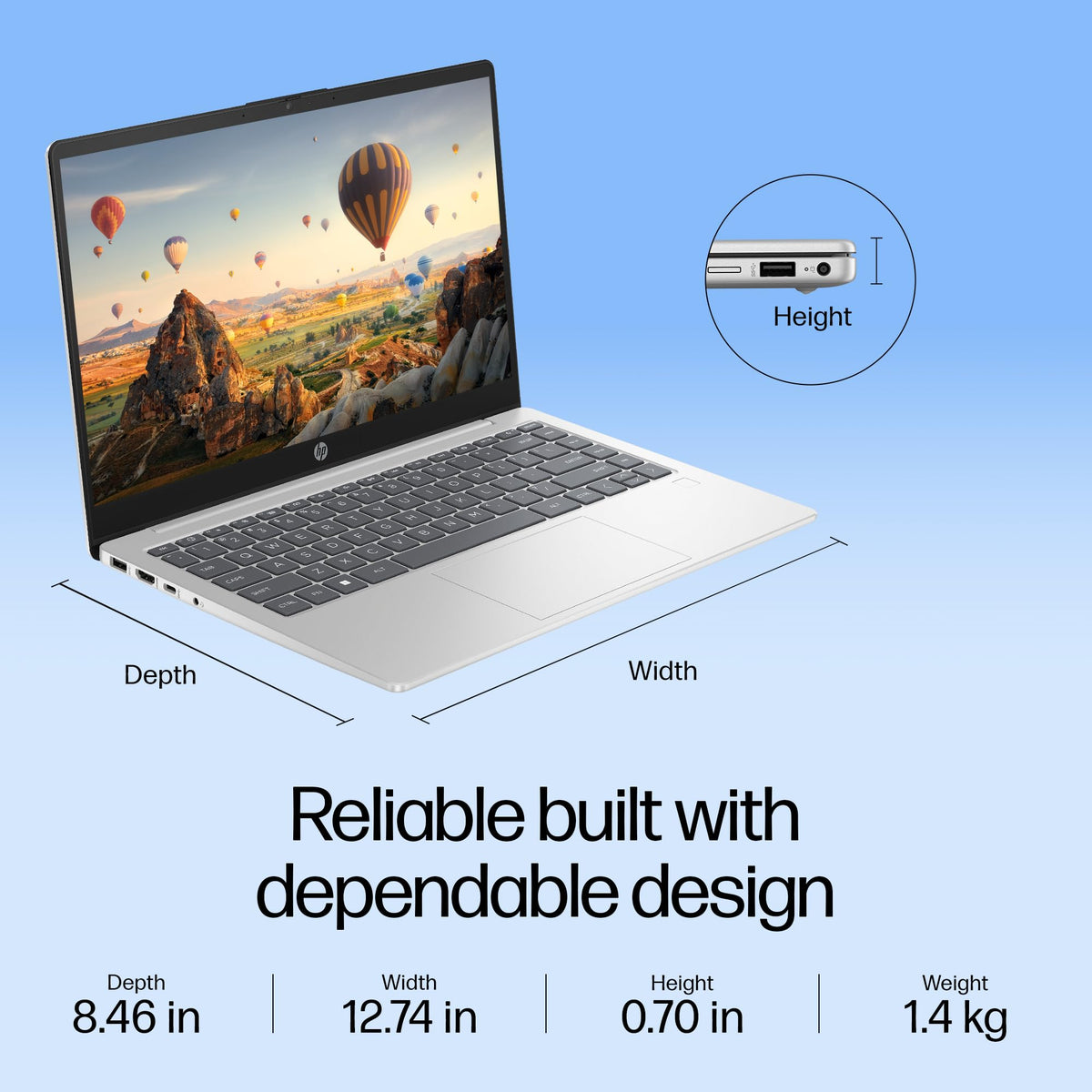 HP 14 AI, Intel Core Ultra 7 155H (16GB DDR5, 512GB SSD) FHD, Anti-Glare, 14"/35.6cm, Win11, Office21, Silver, 1.4kg, gr1023TU, Intel Arc Graphics, FHD Camera w/Shutter, Backlit Kb AI Powered Laptop 