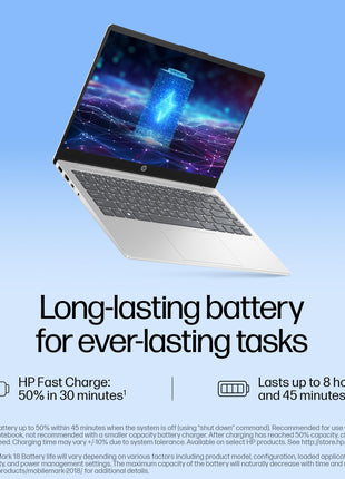 HP 14 AI, Intel Core Ultra 7 155H (16GB DDR5, 512GB SSD) FHD, Anti-Glare, 14"/35.6cm, Win11, Office21, Silver, 1.4kg, gr1023TU, Intel Arc Graphics, FHD Camera w/Shutter, Backlit Kb AI Powered Laptop 