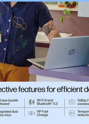 HP 14 AI, Intel Core Ultra 7 155H (16GB DDR5, 512GB SSD) FHD, Anti-Glare, 14"/35.6cm, Win11, Office21, Silver, 1.4kg, gr1023TU, Intel Arc Graphics, FHD Camera w/Shutter, Backlit Kb AI Powered Laptop 