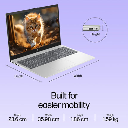 HP 15, 13th Gen Intel Core i3-1315U Laptop (12GB DDR4,512GB SSD) Anti-Glare, Micro-Edge,15.6''/39.6cm, FHD, Win11,M365 Basic(1yr),Office Home24, Silver,1.59kg, FHD Camera w/Privacy Shutter, fd0573TU 