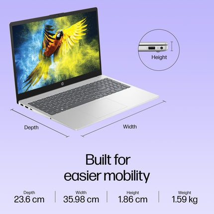 HP 15, 13th Gen Intel Core i3-1315U Laptop (8GB DDR4,512GB SSD) Anti-Glare, Micro-Edge,15.6''/39.6cm, FHD, Win11,M365 Basic(1yr),Office Home24, Silver,1.59kg, FHD Camera w/Privacy Shutter, fd0569TU 