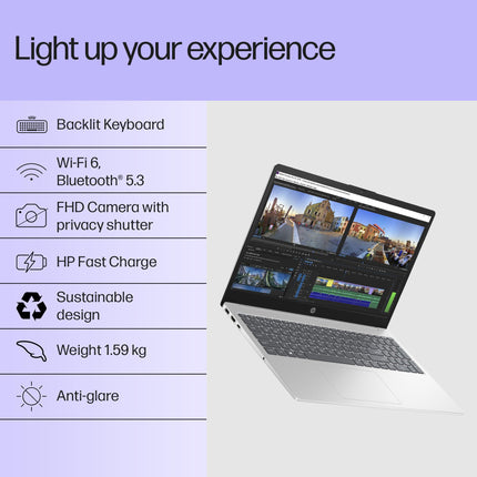 HP 15, 13th Gen Intel Core i3-1315U Laptop (8GB DDR4,512GB SSD) Anti-Glare, Micro-Edge,15.6''/39.6cm, FHD, Win11,M365 Basic(1yr),Office Home24, Silver,1.59kg, FHD Camera w/Privacy Shutter, fd0569TU 