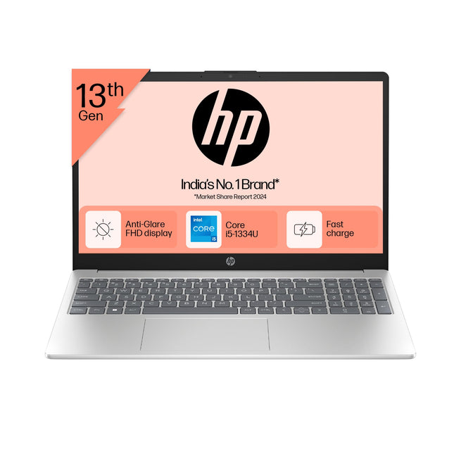 HP 15, 13th Gen Intel Core i5-1334U, 16GB DDR4, 512GB SSD, (Win 11, Office 21, Silver, 1.59kg), Anti-Glare, 15.6-inch(39.6cm) FHD Laptop, Iris Xe Graphics, FHD Camera, Backlit KB, fd0316TU/fd0315TU 