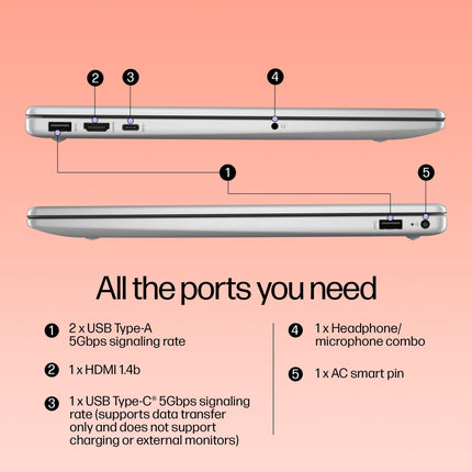 HP 15, 13th Gen Intel Core i5-1334U Laptop (16GB DDR4,1TB SSD) Anti-Glare, Micro-Edge,15.6''/39.6cm, FHD, Win11, M365 Basic(1yr),Office Home24, Silver,1.59kg, Iris Xe, FHD Camera w/Shutter, FD0552TU 