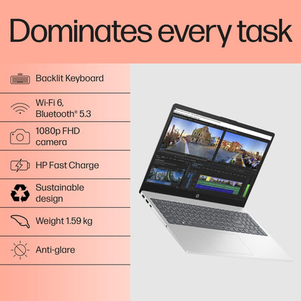 HP 15, 13th Gen Intel Core i5-1334U Laptop(16GB DDR4, 512GB SSD), 15.6"/39.6cm,FHD,Win 11,Office 24,Microsoft 365*, Silver,1.59kg, Iris Xe Graphics, FHD Camera w/Privacy Shutter, Backlit KB, fd0467tu 