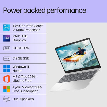 HP 15, Intel Core i3-1315U-13th Gen Laptop (8GB DDR4 Ram,512GB SSD) Anti-Glare, Micro-Edge,15.6'' FHD, Win11,M365 Basic(1yr),Office Home24, Silver,1.59kg, FHD 15-FD0569TU/FD0129TU 
