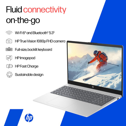 HP 15, Intel Ultra 5 125H, 12 Tops (32GB DDR5, 1TB SSD) FHD, IPS, 15.6''/39.6cm, Win11, M365 Basic(1yr)*Office24, Silver, 1.65kg, fd1279TU, Intel Arc Graphics, FHD Camera, Backlit, AI Powered Laptop 