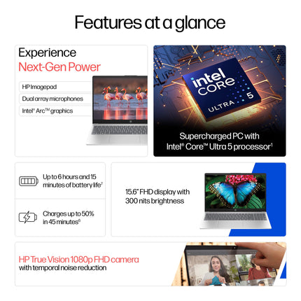 HP 15, Intel Ultra 5 125H, 12 Tops (32GB DDR5, 1TB SSD) FHD, IPS, 15.6''/39.6cm, Win11, M365 Basic(1yr)*Office24, Silver, 1.65kg, fd1279TU, Intel Arc Graphics, FHD Camera, Backlit, AI Powered Laptop 