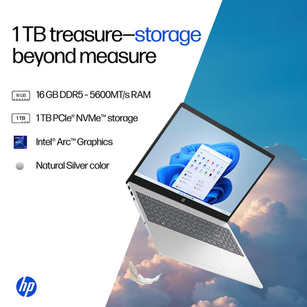 HP 15,Intel Ultra 5 125H (16GB DDR5, 1TB SSD) FHD, IPS, 15.6''/39.6cm, Win11, M365 Basic(1yr)*Office24, Silver, 1.65kg, fd1354TU, Intel Arc Graphics, FHD Camera w/Shutter, AI Powered Laptop 