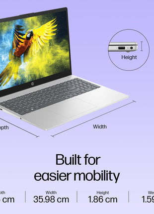 HP 15, 13th Gen Intel Core i3-1315U Laptop (8GB DDR4,512GB SSD) Anti-Glare, Micro-Edge,15.6''/39.6cm, FHD, Win11,M365 Basic(1yr),Office Home24, Silver,1.59kg, FHD Camera w/Privacy Shutter, fd0569TU 