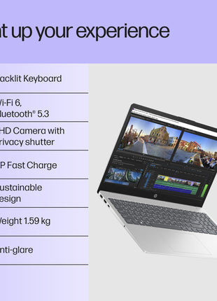 HP 15, 13th Gen Intel Core i3-1315U Laptop (8GB DDR4,512GB SSD) Anti-Glare, Micro-Edge,15.6''/39.6cm, FHD, Win11,M365 Basic(1yr),Office Home24, Silver,1.59kg, FHD Camera w/Privacy Shutter, fd0569TU 
