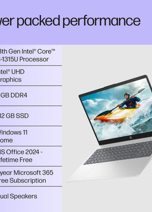 HP 15, 13th Gen Intel Core i3-1315U Laptop (8GB DDR4,512GB SSD) Anti-Glare, Micro-Edge,15.6''/39.6cm, FHD, Win11,M365 Basic(1yr),Office Home24, Silver,1.59kg, FHD Camera w/Privacy Shutter, fd0569TU 