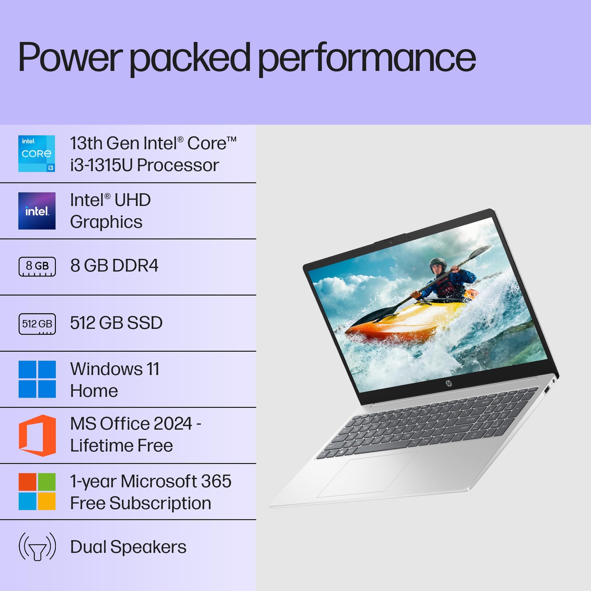 HP 15, 13th Gen Intel Core i3-1315U Laptop (8GB DDR4,512GB SSD) Anti-Glare, Micro-Edge,15.6''/39.6cm, FHD, Win11,M365 Basic(1yr),Office Home24, Silver,1.59kg, FHD Camera w/Privacy Shutter, fd0569TU 