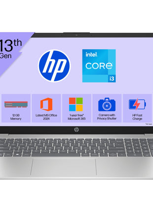 HP 15, 13th Gen Intel Core i3-1315U Laptop (12GB DDR4,512GB SSD) Anti-Glare, Micro-Edge,15.6''/39.6cm, FHD, Win11,M365 Basic(1yr),Office Home24, Silver,1.59kg, FHD Camera w/Privacy Shutter, fd0573TU 
