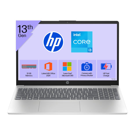 HP 15, 13th Gen Intel Core i3-1315U Laptop (12GB DDR4,512GB SSD) Anti-Glare, Micro-Edge,15.6''/39.6cm, FHD, Win11,M365 Basic(1yr),Office Home24, Silver,1.59kg, FHD Camera w/Privacy Shutter, fd0573TU 