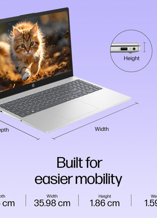 HP 15, 13th Gen Intel Core i3-1315U Laptop (12GB DDR4,512GB SSD) Anti-Glare, Micro-Edge,15.6''/39.6cm, FHD, Win11,M365 Basic(1yr),Office Home24, Silver,1.59kg, FHD Camera w/Privacy Shutter, fd0573TU 