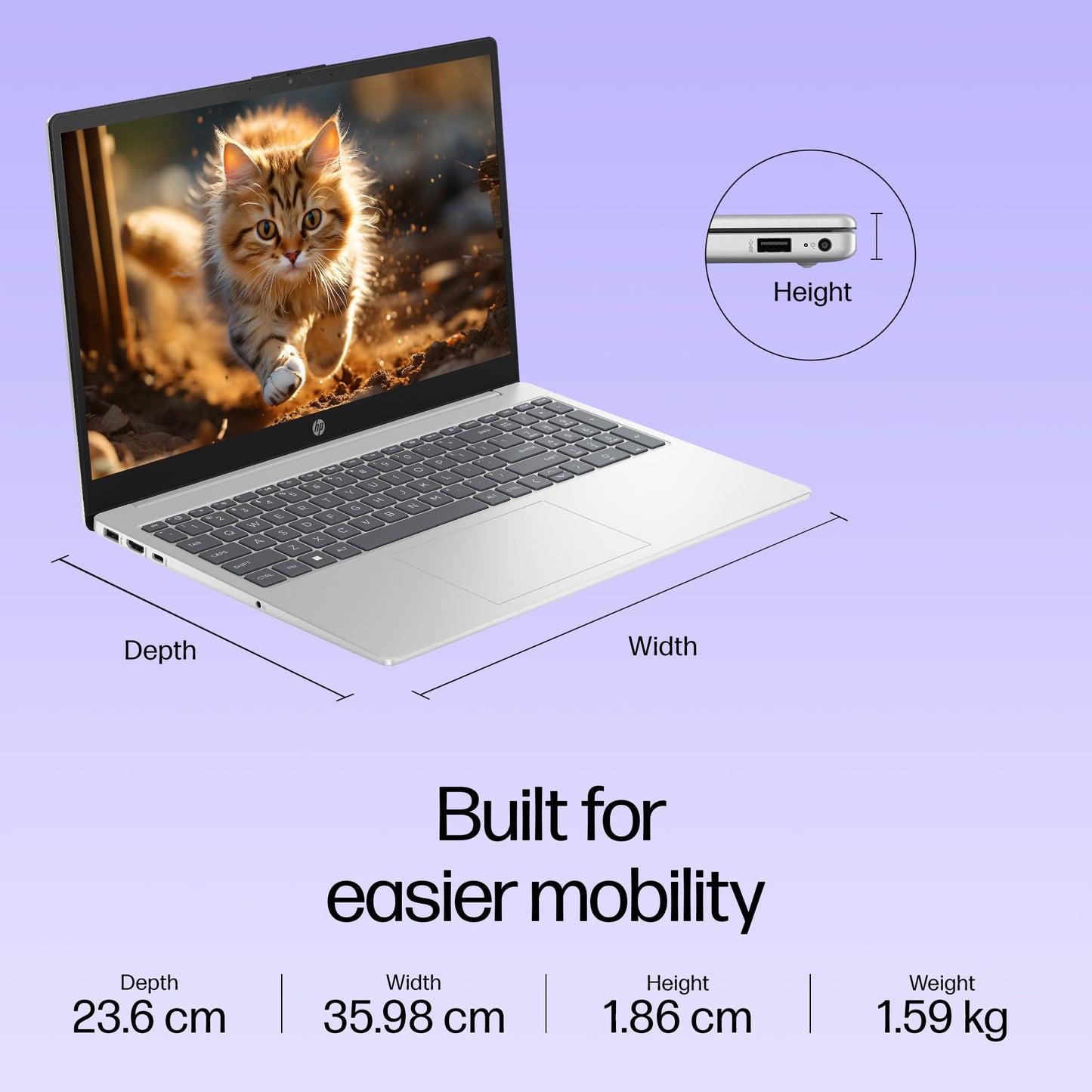 HP 15, 13th Gen Intel Core i3-1315U Laptop (12GB DDR4,512GB SSD) Anti-Glare, Micro-Edge,15.6''/39.6cm, FHD, Win11,M365 Basic(1yr),Office Home24, Silver,1.59kg, FHD Camera w/Privacy Shutter, fd0573TU 