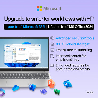 HP 15, 13th Gen Intel Core i3-1315U Laptop (12GB DDR4,512GB SSD) Anti-Glare, Micro-Edge,15.6''/39.6cm, FHD, Win11,M365 Basic(1yr),Office Home24, Silver,1.59kg, FHD Camera w/Privacy Shutter, fd0573TU 