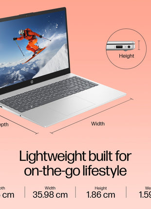 HP 15, 13th Gen Intel Core i5-1335U Laptop (16GB DDR4,512GB SSD) Anti-Glare, Micro-edge,15.6''/39.6cm, FHD, Win11,M365,Office24, Silver,1.59kg, Iris Xe Graphics, FHD Camera w/privacy shutter, fd0577TU 