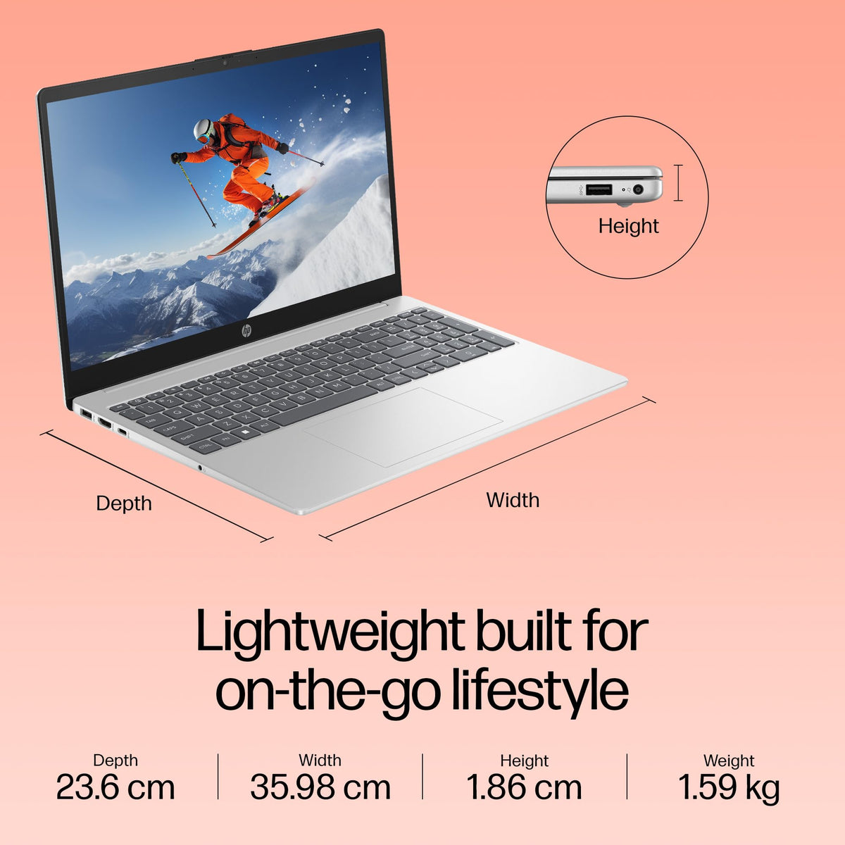 HP 15, 13th Gen Intel Core i5-1335U Laptop (16GB DDR4,512GB SSD) Anti-Glare, Micro-edge,15.6''/39.6cm, FHD, Win11,M365,Office24, Silver,1.59kg, Iris Xe Graphics, FHD Camera w/privacy shutter, fd0577TU 