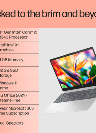 HP 15, 13th Gen Intel Core i5-1334U Laptop(16GB DDR4, 512GB SSD), 15.6"/39.6cm,FHD,Win 11,Office 24,Microsoft 365*, Silver,1.59kg, Iris Xe Graphics, FHD Camera w/Privacy Shutter, Backlit KB, fd0467tu 