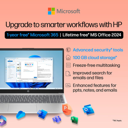 HP 15, 13th Gen Intel Core i5-1334U Laptop (12GB DDR4,512GB SSD) Anti-Glare,Micro-Edge,15.6''/39.6cm, FHD, Win11,M365,Office24, Silver,1.59kg, Iris Xe Graphics, FHD Camera w/Privacy Shutter, fd0575TU 