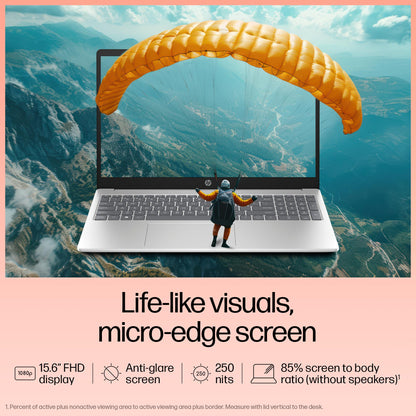 HP 15, 13th Gen Intel Core i5-1334U Laptop (12GB DDR4,512GB SSD) Anti-Glare,Micro-Edge,15.6''/39.6cm, FHD, Win11,M365,Office24, Silver,1.59kg, Iris Xe Graphics, FHD Camera w/Privacy Shutter, fd0575TU 