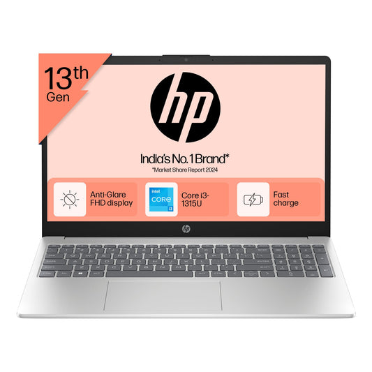 HP 15, 13th Gen Intel Core i3-1315U, 8GB DDR4, 512GB SSD, (Win 11, Office 21, Grey, 1.59kg), Anti-Glare, Micro-Edge,15.6-inch(39.6cm), FHD Laptop, Intel UHD Graphics, 1080p FHD Camera, fd0006TU 