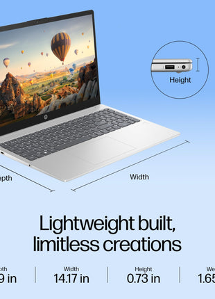 HP 15, Intel Core Ultra 5-125H AI Powered Laptop (16GB RAM, 512GB SSD), IPS, 300nits, 15.6"/39.6cm, FHD, Win 11, Office 2021, Silver, 1.65Kg, Intel Arc Graphics, FHD Camera, Backlit KB, fd1099TU 