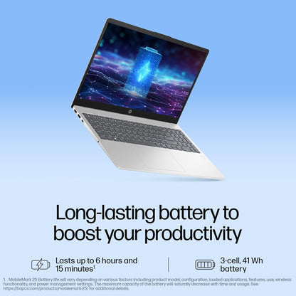 HP 15, Intel Core Ultra 5-125H AI Powered Laptop (16GB RAM, 512GB SSD), IPS, 300nits, 15.6"/39.6cm, FHD, Win 11, Office 2021, Silver, 1.65Kg, Intel Arc Graphics, FHD Camera, Backlit KB, fd1099TU 