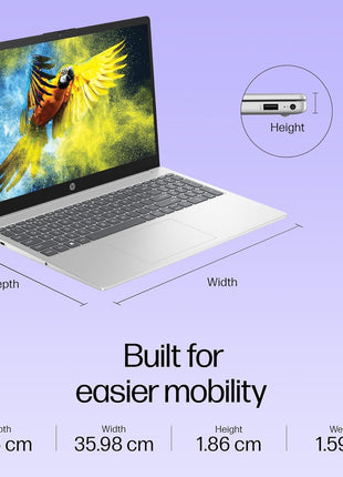 HP 15, Intel Core i3-1315U-13th Gen Laptop (8GB DDR4 Ram,512GB SSD) Anti-Glare, Micro-Edge,15.6'' FHD, Win11,M365 Basic(1yr),Office Home24, Silver,1.59kg, FHD 15-FD0569TU/FD0129TU 