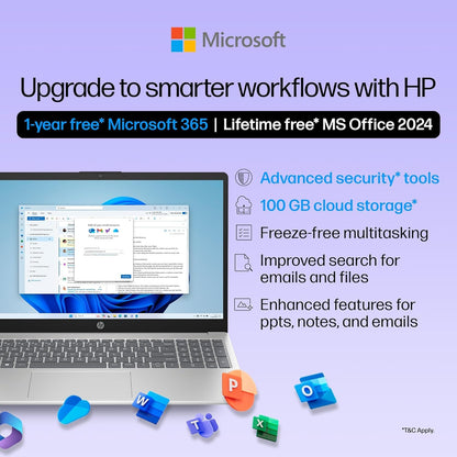 HP 15, Intel Core i3-1315U-13th Gen Laptop (8GB DDR4 Ram,512GB SSD) Anti-Glare, Micro-Edge,15.6'' FHD, Win11,M365 Basic(1yr),Office Home24, Silver,1.59kg, FHD 15-FD0569TU/FD0129TU 