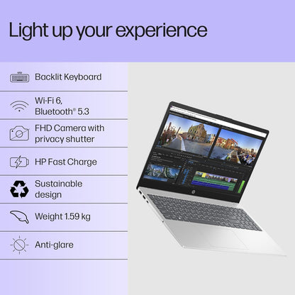HP 15, Intel Core i3-1315U-13th Gen Laptop (8GB DDR4 Ram,512GB SSD) Anti-Glare, Micro-Edge,15.6'' FHD, Win11,M365 Basic(1yr),Office Home24, Silver,1.59kg, FHD 15-FD0569TU/FD0129TU 