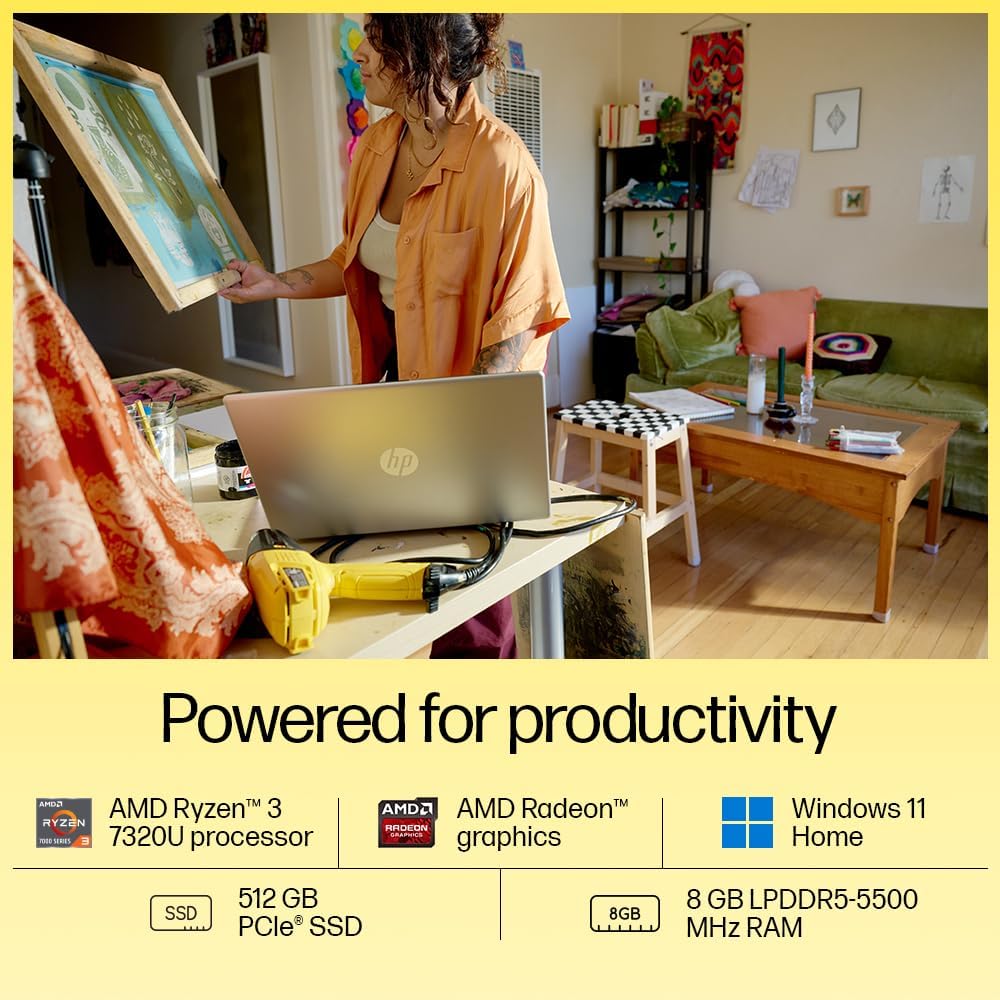HP 15 AMD Ryzen 3 7320U (8GB Ram/512GB SSD/Fhd/15.6" (39.6 Cm)/Backlit Keyboard/Windows 11/Ms Office 21/1.59Kg/Silver) Fc0026Au Laptop 