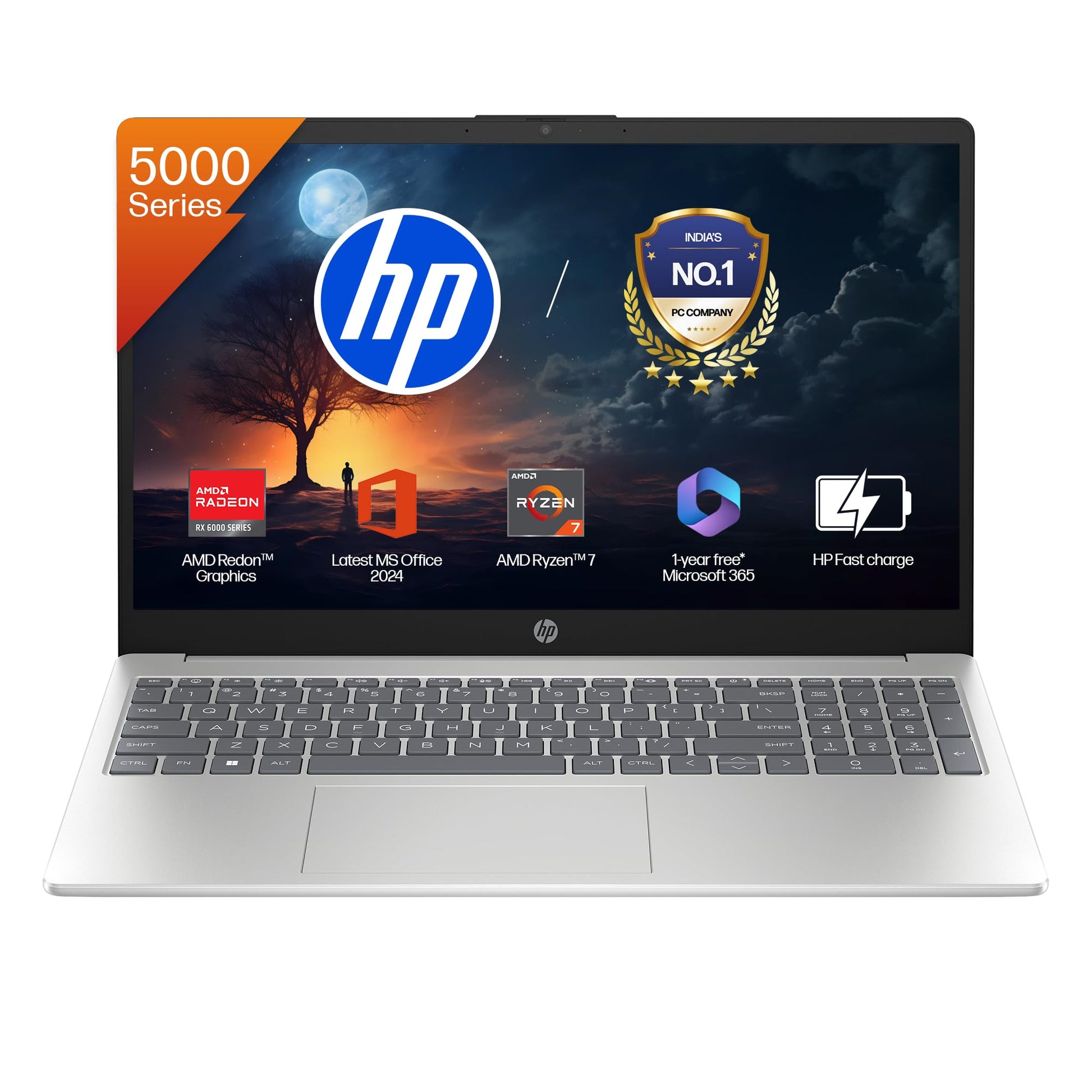 HP 15, AMD Ryzen 7 5825U (16GB DDR4, 512GB SSD) FHD, Anti-Glare, Micro-Edge,15.6''/39.6cm, Win11, M365(1yr)* Office24, Silver, 1.59kg, fc0476AU, Radeon Graphics, FHD Camera w/Shutter, Backlit Laptop 