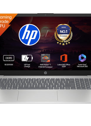HP 15, AMD Ryzen 7 7735HS (16GB DDR5,512GB SSD) FHD, Anti-Glare, Micro-Edge, 15.6''/39.6cm, Win11, M365 Basic(1yr)* Office24, Silver, 1.59kg, fc1038AU, AMD Radeon FHD Camera w/Shutter, Backlit Laptop 
