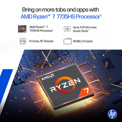 HP 15, AMD Ryzen 7 7735HS (16GB DDR5,512GB SSD) FHD, Anti-Glare, Micro-Edge, 15.6''/39.6cm, Win11, M365 Basic(1yr)* Office24, Silver, 1.59kg, fc1038AU, AMD Radeon FHD Camera w/Shutter, Backlit Laptop 